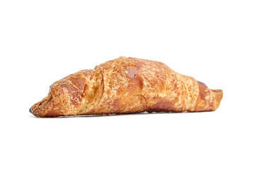 Single croissant isolated on white background. Flour baking