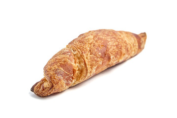 Single croissant isolated on white background. Flour baking