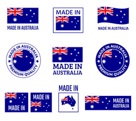 Obraz na płótnie Canvas made in Australia labels set, made in Commonwealth of Australia product emblem