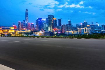 Road and skyline of urban architecture..