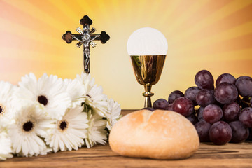 Holy Communion Bread, Wine for christianity religion 