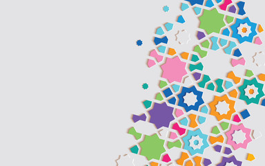 Ornamental colorful patterned stone relief in arabic architectural style of islamic mosque,greeting card for Ramadan Kareem