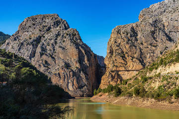 Fototapeta na wymiar El Chorro gorge along the famous Caminito del Rey path in Andalusia, Spain
