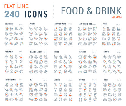 Collection Linear Icons of Food and Drinks.