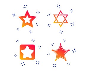 Star of David icons. Sheriff police sign. Symbol of Israel. Random dynamic shapes. Gradient star icon. Vector