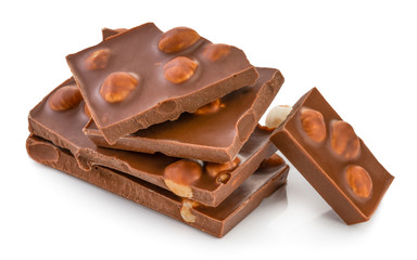 chocolate with nuts isolated on white background