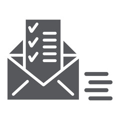 Sent document glyph icon, email and mail, envelope with list sign, vector graphics, a solid pattern on a white background.