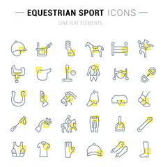 Set Vector Line Icons of Equestrian Sport.