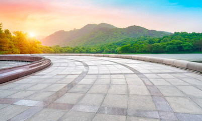 Empty Square Bricks and Natural Landscape Scenery..