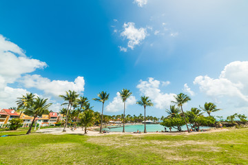Blue sky over Bas du Fort beach in Guadeloupe