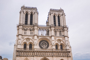 Fototapeta na wymiar Notre-Dame Cathedral of Paris. Facade of the Notre-Dame cathedral of Paris
