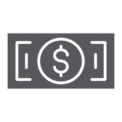 Banknote glyph icon, cash and money, dollar sign, vector graphics, a solid pattern on a white background.