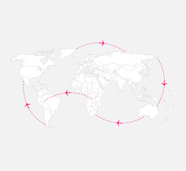 Cartoon pictures of world map infographic template and navigaton icon with airplane on background. All countries are selectable.Can use for printing, website.Vector illustration.