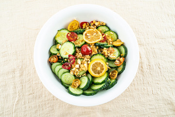 Summer salad with hot and sour cucumber slices