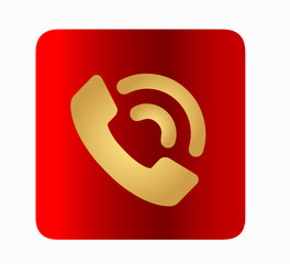 Gold vector phone icon, incoming call. Flat button for web site - contacts
