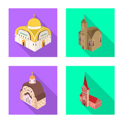 Fototapeta premium Vector illustration of temple and historic sign. Collection of temple and faith vector icon for stock.