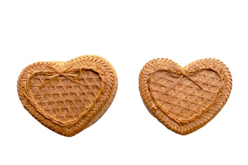 Heart shaped box Two boxes of wicker represent the love of a woman and men on white background and clipping path.