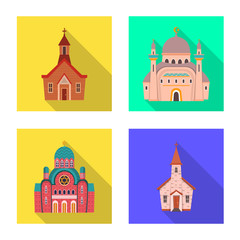 Isolated object of cult and temple logo. Collection of cult and parish stock vector illustration.