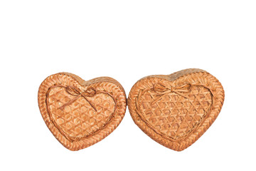 Heart shaped box Two boxes of wicker represent the love of a woman and men on white background and clipping path.