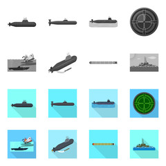 Isolated object of war  and ship symbol. Collection of war  and fleet stock symbol for web.