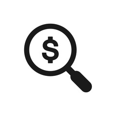 Looking For Money icon. Dollar sign on magnifier vector illustration. Searching for dollar/money