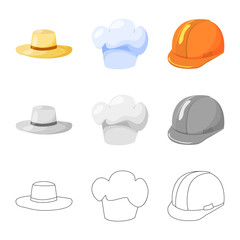 Vector design of clothing and cap sign. Collection of clothing and beret stock symbol for web.