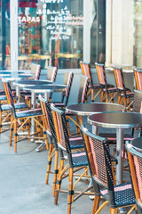 PARIS, FRANCE - APRIL 7, 2019: Restaurants in Paris city, France.