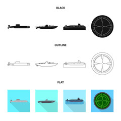 Vector illustration of war  and ship icon. Set of war  and fleet stock symbol for web.