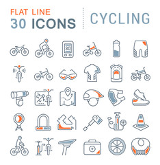 Set Vector Line Icons of Cycling.