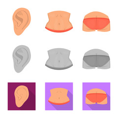 Vector design of body and part sign. Set of body and anatomy stock symbol for web.