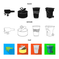 Vector illustration of dump  and sort sign. Collection of dump  and junk stock symbol for web.