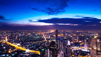 High view of Bangkok cityscape at twilight time 1