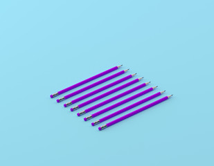 Creative layout of purple pencil on blue color background. minimal ideas concept.