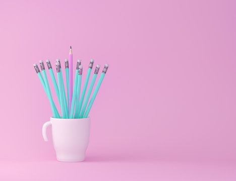 Creativity inspiration education concepts with pencil and cup on pink pastel color background. minimal ideas concept.