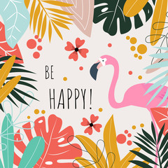 Naklejka premium A postcard with flamingos and the words 