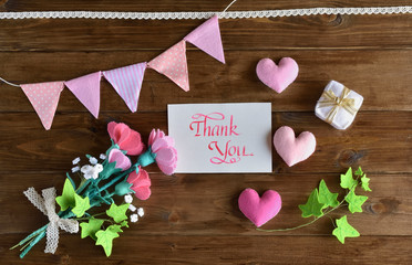 Mothers day with handwritten calligraphy and handmade flowers, hearts, flags, a gift. (21-1)