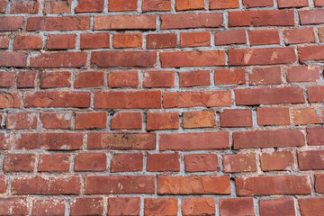 Old brick wall with cracks and scratches , background, texture	