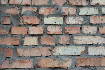 Old brick wall with cracks and scratches , background, texture	