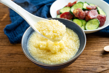 Cucumber fried sausage and millet porridge