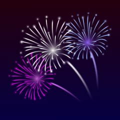 Obraz premium Vector festive background with colorful neon fireworks. Night sky dark background with sparkling fireworks. Holiday illustration for event, party, San Juan, new year, Christmas, 4th July.