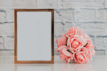 vintage photo frame with pink roses