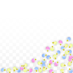 Vector Realistic Colorful Petals Falling on Transparent Background.  Spring Romantic Flowers Illustration. Flying Petals. Sakura Spa Design. Blossom Confetti. Design Elements for Wedding Decoration.