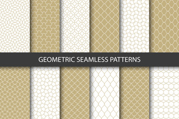 Vector set of golden ornamental seamless patterns. Collection of geometric luxury modern patterns. Patterns added to the swatch panel.