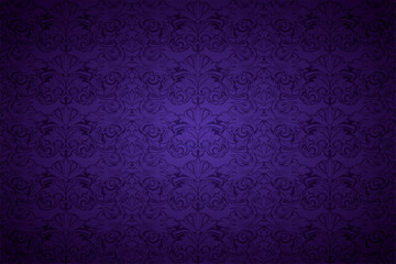 ultra violet, amethystine vintage background, royal with classic Baroque pattern, Rococo with darkened edges background, card, invitation, banner. vector illustration EPS 10 - obrazy, fototapety, plakaty
