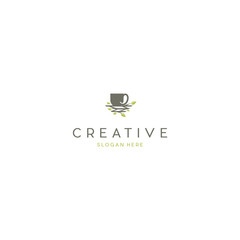 Original Fresh Coffee and Tea Traditional Creative Idea Logo Concept, green organic tea mug leaf logo symbol design idea Green tea vector logo template.