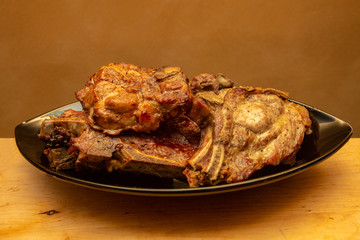 Macro view of grilled pork ribs