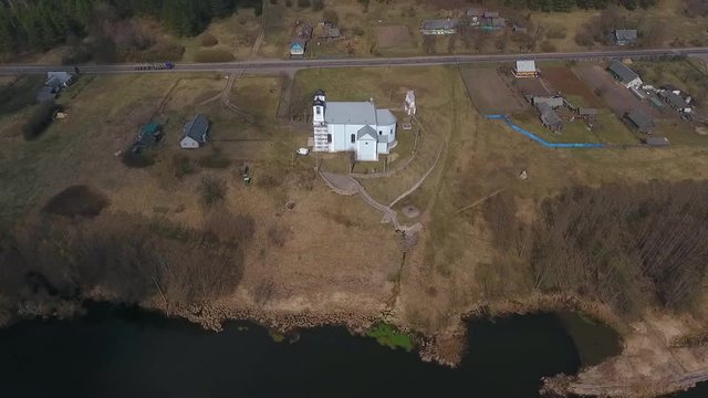 Village houses in the spring, Vishnevo Belarus. Shot by drone