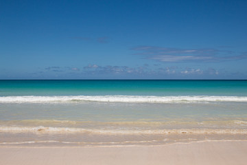 Fototapeta na wymiar Caribbean sea colors: amazing wild public beach in the Dominican Republic: Playa Macao