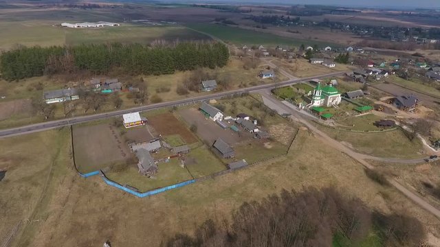 Village houses in the spring, Vishnevo Belarus. Shot by drone