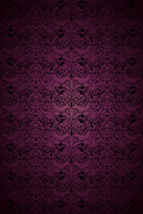 dark purple and black vintage background, royal with classic Baroque pattern, Rococo with darkened edges background, card, invitation, banner. vector illustration EPS 10